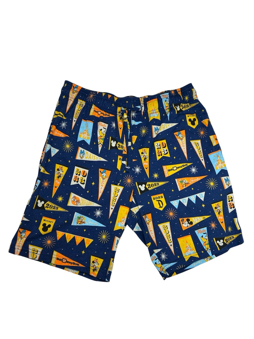 Disney Cotton Blend Multi Lounge Shorts 2023 Mickey Mouse & Friends Pennants S